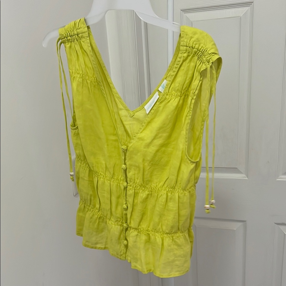 Cynthia Rowley 100%linen Lime Green Sleeveless Top